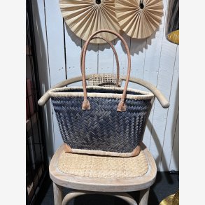 Madam Grskar - Strandtaske sildebens flet Bl/Gr