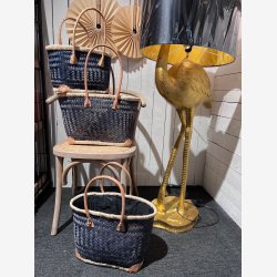 Madam Grskar - Strandtaske sildebens flet Bl/Gr