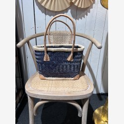 Madam Grskar - Strandtaske sildebens flet Bl/Gr