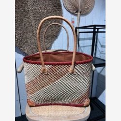 Madam Grskar - Strandtaske m. 3D sildebens flet, Orange/Grn og Natur