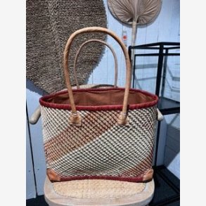 Madam Grskar - Strandtaske m. 3D sildebens flet, Orange/Grn og Natur