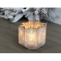 Chic Antique - Fyrfadsstage stjerne i glas H8/8,5 cm antik hvid