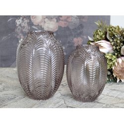 Chic Antique - Glasvase m/bladmnster taupe H25 cm. 18 cm. 