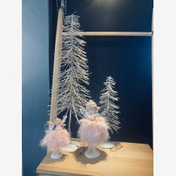 J-Line - Juletr m/glitter Hvid/Slv H: 32 : 10 cm.