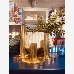 Lysestage St m/3 stk. Guld jern/Metal H: 16 D: 8,6 cm