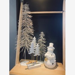 J-Line - Juletr m/glitter Hvid/Slv H: 32 : 10 cm.