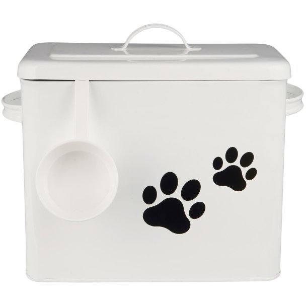 Ib Laursen - Opbevaringsboks inkl. Ske - m/motiv &amp; Lg Hvid Metal B: 15,3 H: 27 L: 32 cm. 