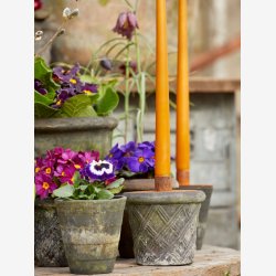 Harlequin urtepotte m/hul patineret ler Brun UNIKA : 18 H: 15 cm. 