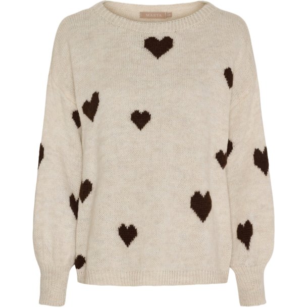 MDC - MdcClover Strik m. hjerteprint Beige Flere strs. 50% akryl, 30% poliamid, 10% lana, 10% viskose