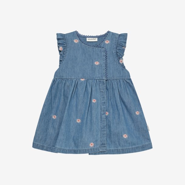 Minymo - Kjole Chambray - Kort�rmet m. broderi