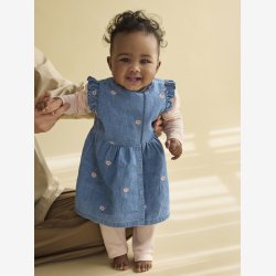 Minymo - Kjole Chambray - Kort�rmet m. broderi