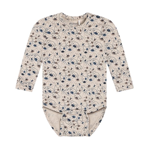 Minymo - Body m. Hundeprint -  Beige