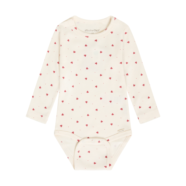 Minymo - Body - m. Lange �rmer - Hvid m. Hjerter 