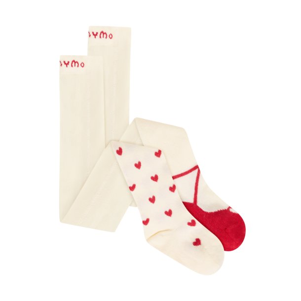 Minymo - Str�mper m. Hjerter - Creme Hvid