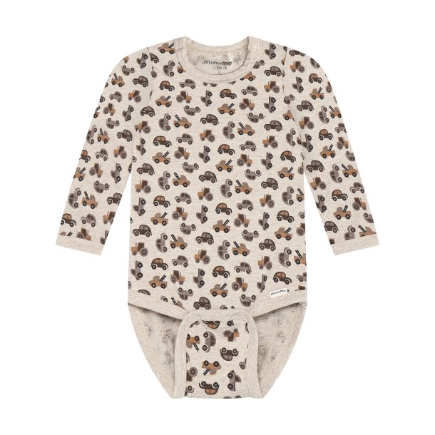 Minymo - Body m. Bilprint - Lys Beige