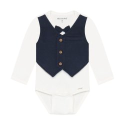 Minymo - Body m. vest-look - Hvid &amp; M�rkebl�
