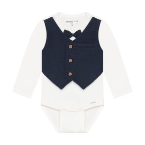 Minymo - Body m. vest-look - Hvid & M�rkebl�