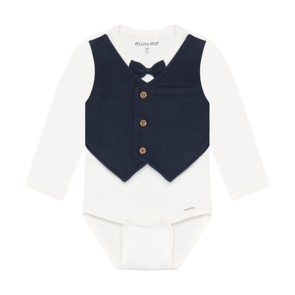 Minymo - Body m. vest-look - Hvid &amp; M�rkebl�