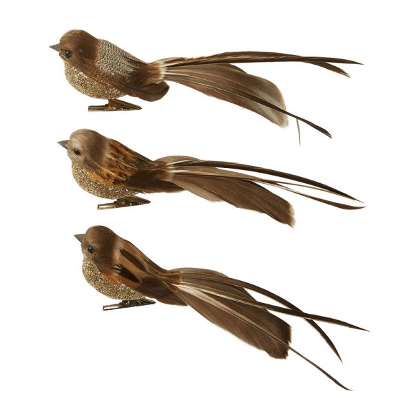 Speedtsberg - Fugl m. Klips og glimmer 17cm, Brun - flere varianter