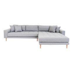 Lido stof Sofa hjrevendt chaiselong lysegr med fire puder