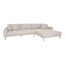 House Nordic - Lido Lounge Sofa, hjrevendt i beige meleret med fire puder og natur trben