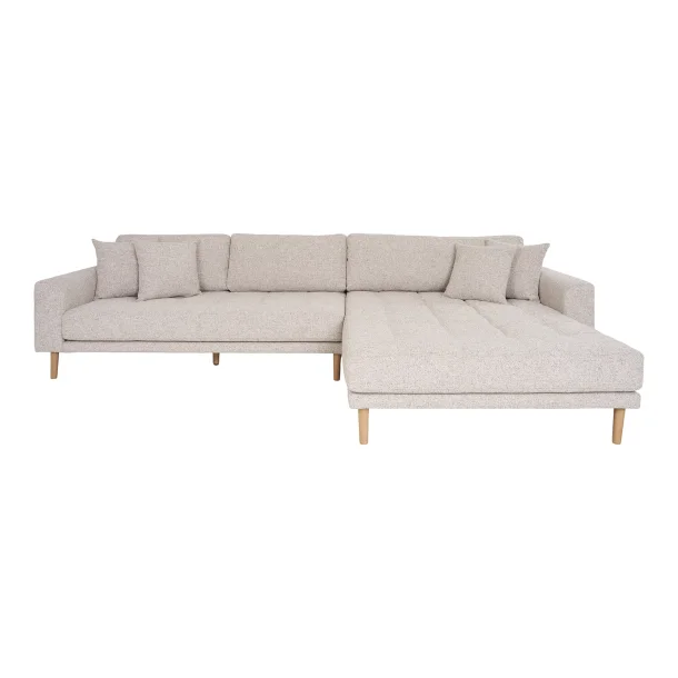 House Nordic - Lido Lounge Sofa, hjrevendt i beige meleret med fire puder og natur trben