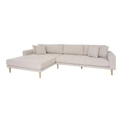 House Nordic - Lido Lounge Sofa, venstrevendt i beige meleret med fire puder og natur trben