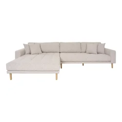 House Nordic - Lido Lounge Sofa, venstrevendt i beige meleret med fire puder og natur trben