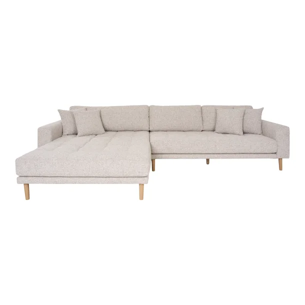 House Nordic - Lido Lounge Sofa, venstrevendt i beige meleret med fire puder og natur trben