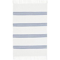 Svanefors - Gulvtppe stribet hvid/bl 60 x 90 cm. Bomuld