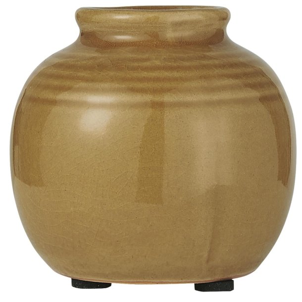 Ib Laursen vase m/riller &amp; krakeleret glasur H: 7,5 : 8 cm. 