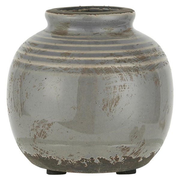 Ib Laursen vase m/riller &amp; krakeleret glasur H: 7,5 : 8 cm. 