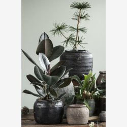 Ib Laursen vase m/riller &amp; krakeleret glasur H: 7,5 : 8 cm. 