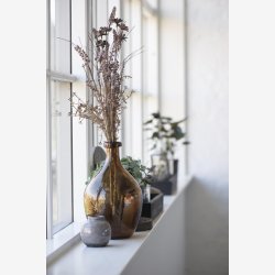 Ib Laursen vase m/riller &amp; krakeleret glasur H: 7,5 : 8 cm. 