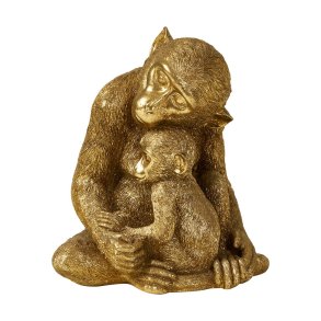 Speedtsberg - Figur Abe m/barn, Poly, Guld - L: 20 B: 16 H: 23 cm.