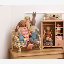 Maileg - Kanin Brun m. strikket tr�je og overall H:49cm. Linned