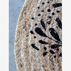 Chic Antique - Gulvtppe m/mnster : 110cm. Jute Natur/ Sort 