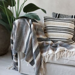 Chic Antique -Aix Plaid af overskudsgarn Mocca og Sort 150x130cm.