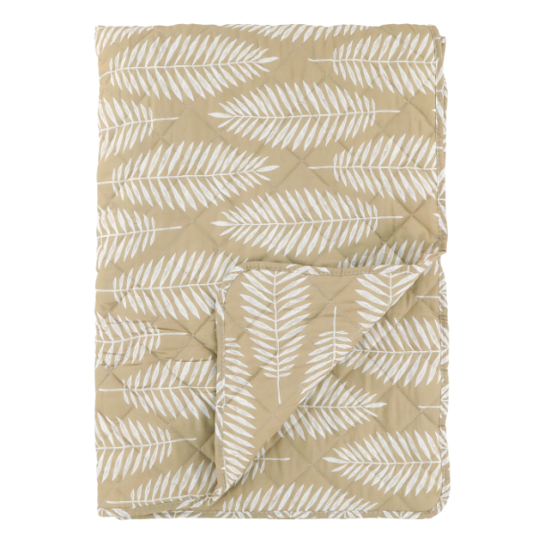 Chic Antique - Aix Quilt m. tropisk bladmnster L180/B130cm beige og hvid