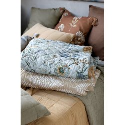 Chic Antique - Aix Quilt m. tropisk bladmnster L180/B130cm beige og hvid