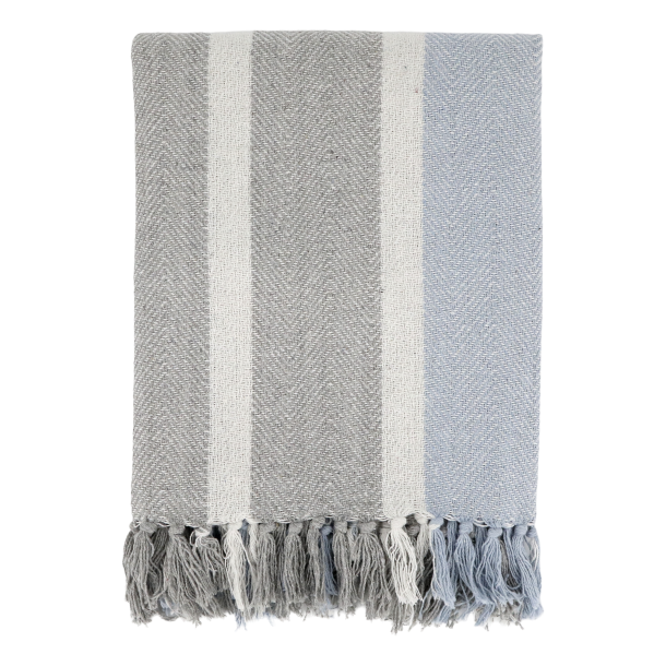 Chic Antique -Aix Plaid af overskudsgarn Fransk gr og Lysebl 150x130cm.