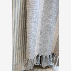 Chic Antique -Aix Plaid af overskudsgarn Fransk gr og Lysebl 150x130cm.