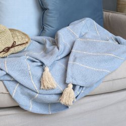 Chic Antique - Aix Plaid af overskudsgarn m/kvaster Lysebl 150 x 130 cm.