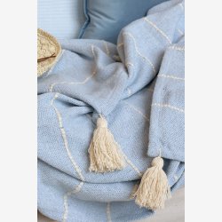 Chic Antique - Aix Plaid af overskudsgarn m/kvaster Lysebl 150 x 130 cm.