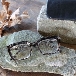 Chic Antique - L�sebriller Leopardm�nster Gr�/sort Inklusive etui