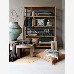 Chic Antique - Aix Plaid af overskudsgarn, L150/B130 cm oliven og creme, Bomuld, Genbrugsfibre