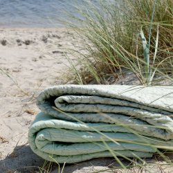 Chic Antique - Aix Quilt m. m�lkedrengestriber Gr�n/hvid L180xB130 cm.