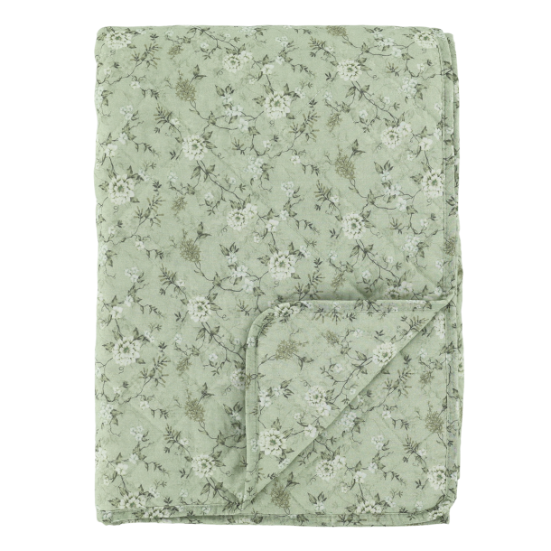 Chic Antique - Aix Quilt m. blomster Gr�n/creme L180xB130 cm.