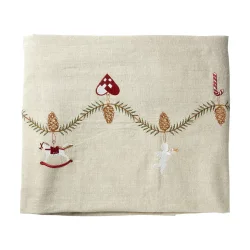 Juledug m/broderi Julemotiver 140 x 240 cm. Hr/Bomuld