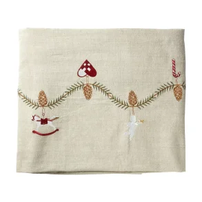 Juledug m/broderi Julemotiver 140 x 240 cm. Hr/Bomuld